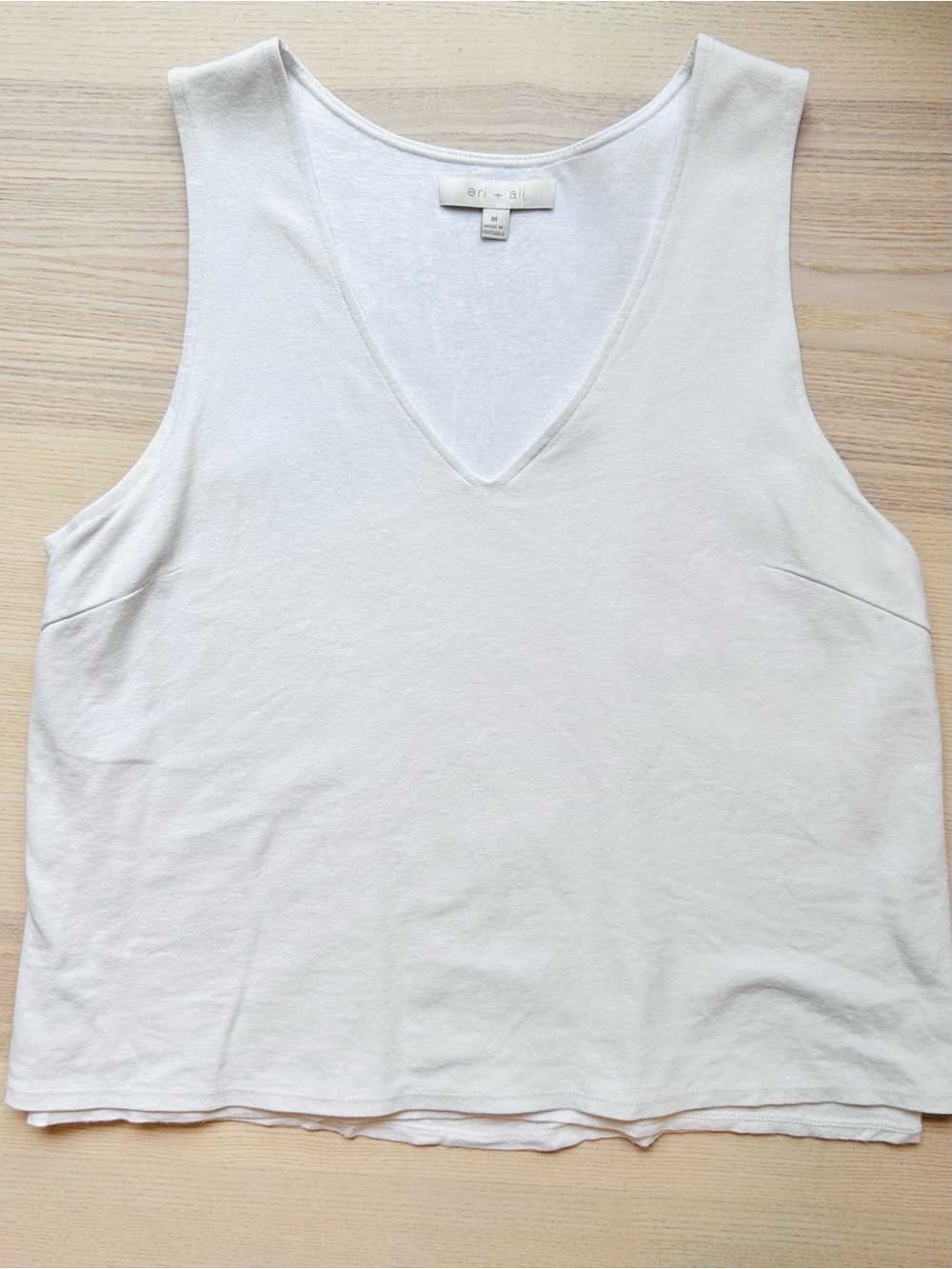 Anthropologie Eri + Ali Off-White V-Neck Layered Tank Top Casual Basic Size M